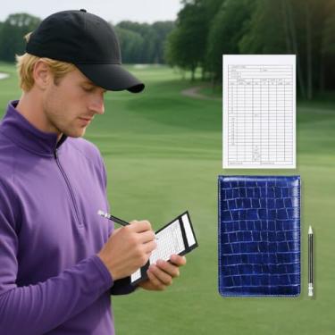 Imagem de Golf Scorecard Capa de couro Suporte de pontuação estatística e rastreamento de pontuação macio grosso impermeável cartão colorido, homem, masculino, menino (azul)