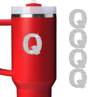 Imagem de LUHOHI 4 peças de adesivos com letra inicial de strass brilhante - Grande glitter alfabeto personalizado nome monograma decalques brilhantes para copo Stanley garrafas de água graduação boné bagagem