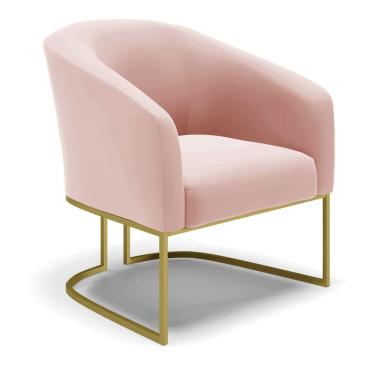 Imagem de Poltrona Veludo Base Industrial Dourada Cor Rose