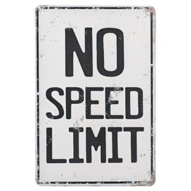 Imagem de Placa de No Speed Limit, 30x20cm Placa Metal Vintage para Garagem Caverna Masculina Quarto Meninos Arte Automotiva Decoração Parede Quarto Tema Carro Corrida e Presente