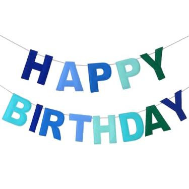 Imagem de Mindsoft Guirlanda de feliz aniversário de feltro faixa arco-íris reutilizável sinal de feliz aniversário fonte de festa para decoração de festa (cor azul, normal)