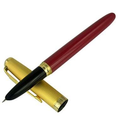Imagem de Caneta-tinteiro Jinhao 85, acrílico vermelho, ponta fina com conversor de tinta, acabamento dourado, caixa de presente
