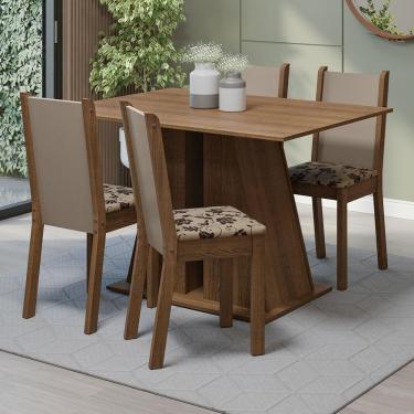 Imagem de Conjunto Sala De Jantar Mesa Tampo De Madeira 4 Cadeiras Rustic/bege Marrom Sophie Madesa