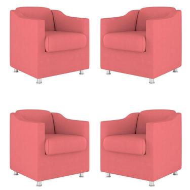 Imagem de Kit 04 Poltronas Decorativas Sala De Espera Clinica Suede Cor:Rosa