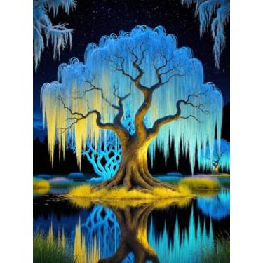 Imagem de Diymood Kits de pintura de árvore de arte de diamante 5D DIY para adultos, pintura com cenário de arte de diamante, broca completa, tela redonda, bordado, mosaico, iniciante, decoração de parede