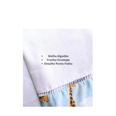 Imagem de Jogo de Lençol 2 Pçs Simples com Elástico Berço Americano Safari Malha com Ponto Palito e Barrado