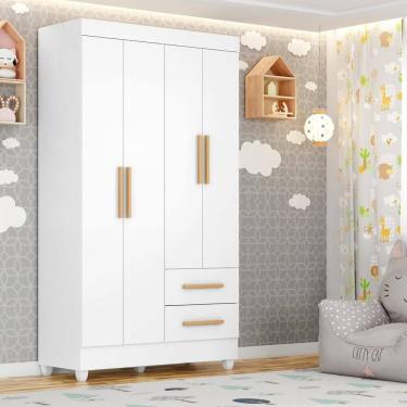 Imagem de Guarda-roupa Infantil 4 Portas e 2 Gavetas em Mdp 12mm Acabamento Uv Lite Branco