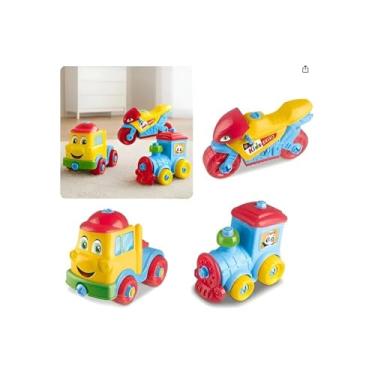Imagem de Kit Brinquedos Infantis com 3 Veículos, Multicolorido, Plástico, Trem 19cm, Moto 21cm, Caminhão 19cm, para Crianças a partir de 3 Anos
