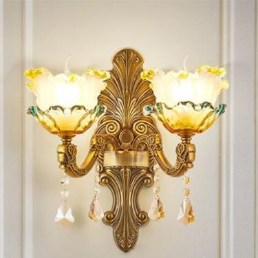 Imagem de Luminária de parede de cristal de luxo europeia, moderna, com LED, para decoração de sala de estar, quarto, escritório, quarto modelo, hotel, casa de campo, corredor (M 2 lâmpadas, 1 unidade