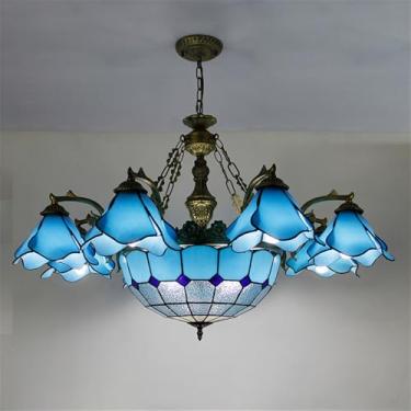 Imagem de Lustre de luxo americano para sala de estar, com LED, estilo mediterrâneo, para restaurante, quarto, villa, hotel, café ou bar, luminária pendente de vidro colorido (B 8 lâmpadas)
