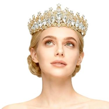Imagem de Tiara de cristal dourada para mulheres, coroa de rainha de strass, tiara de princesa vintage para casamento, formatura e festa de aniversário