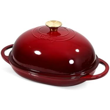 Imagem de Davivy Forno oval para pão de 6 litros com tampa abobadada, forno holandês esmaltado para assar pão de fermento, 6 qt, forma oval de fermento de ferro fundido com tampa - vermelho rubi
