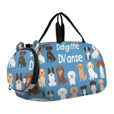Imagem de Quteprint Bolsa esportiva infantil para meninos e meninas – Bolsa de ginástica 100% poliéster com compartimento separado para sapatos, alça de ombro ajustável, bolsa compacta para viagem e treino