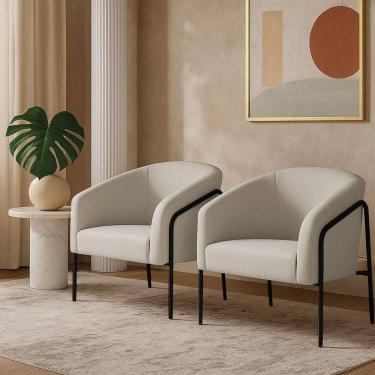 Imagem de Poltrona Sala Industrial Alta Preto Kit 2 Stella Veludo Cinza D03 - D`rossi