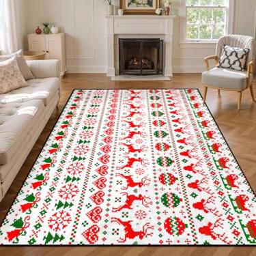 Imagem de CERYUEE Tapete de área de Natal 1,60 x 1,8 m Boho para sala de estar, sala de jantar, capacho antiderrapante, tapete impresso com tema natalino, vermelho, decoração de casa, 160 x 210,8 cm