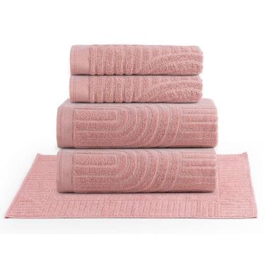 Imagem de Jogo De Banho Dunna Toalhas Macias 100% Algodão Fio Penteado 5 Peças Nuvem Rosa