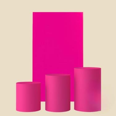 Imagem de Kit Capa De Painel Romano Liso Retângulo Dupla Face Duas Cores E Trio Cilindros De Malha Gel Premium(Rosa neon)