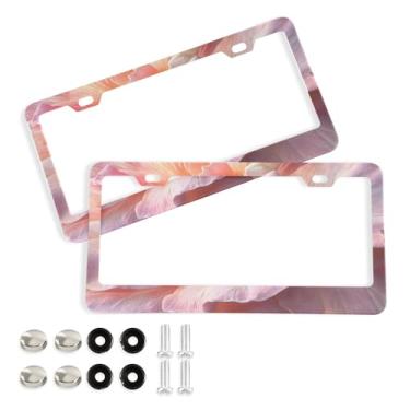 Imagem de SEHANY Molduras de placa de carro rosa dos namorados, capas de moldura de placa de carro de alumínio à prova de ferrugem com orifícios elípticos e parafusos serve para veículos padrão dos EUA tamanho