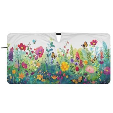 Imagem de Blueangle Aquarela flores silvestres pára-brisas sombra solar - 149.9 cm x 76.2 cm dobrável carro janela frontal blocos pára-sol raios UV viseira de sol (170)
