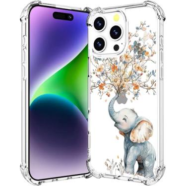 Imagem de Cisland Capa para iPhone 16 Pro, design transparente, à prova de choque, airbag bumper - elefante azul criando floral