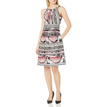 Imagem de Nine West Vestido feminino sem mangas com decote plissado e flare, Doces/Marfim Multi, 44