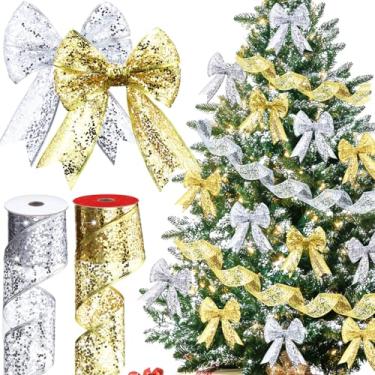 Imagem de Wesnoy 2 rolos de 6 cm x 10 metros de fita de malha de arame com glitter de Halloween com lantejoulas metálicas brilhantes para artesanato, laços de árvore de Natal, guirlanda de embrulho de presente