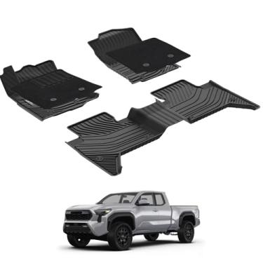 Imagem de 3W Tapetes de chão com tapetes de primeira fileira para Toyota Tacoma 2016-2023, forro de piso TPE tapete engrossado com travas de segurança e almofada de calcanhar para motorista serve para