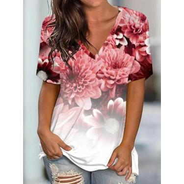 Imagem de Camiseta Feminina Plus Size com Decote V - Manga Curta e Estampa Casua