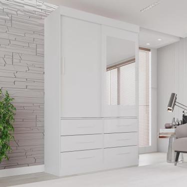 Imagem de Guarda Roupa Solteiro 2 Portas com Espelho 6 Gavetas Luana