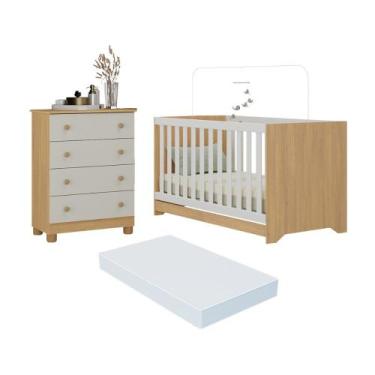 Imagem de Berço Americano 3 em 1 com Colchão Incluso e Cômoda 4 Gavetas Allegra 