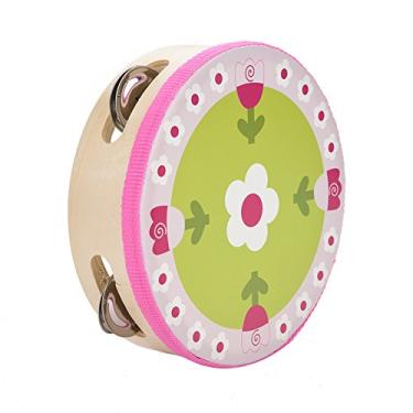 Imagem de 15cm de Madeira Portátil Pandeiro Tambor Sino Brinquedo Instrumento de Percussão Musical (Todas as flores desabrocham)