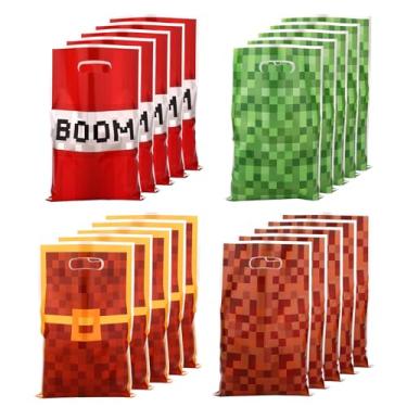 Imagem de SAVITA 100un. Sacos de Festa Pixel, Sacos de Plástico com Alças Decorações Aniversário com Tema Jogo para Presentes Armazenamento Doces e Lanches Materiais para Festas Pixel