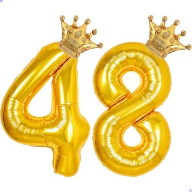 Imagem de 48 balões com números dourados de 101,6 cm para decorações de aniversário de 48 anos para homens e mulheres, balões gigantes jumbo Mylar de 48 anos