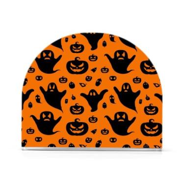 Imagem de JUZIHAI Suporte de guardanapo de Halloween Shadow Ghosts para mesa dispensador de guardanapo em pé de acrílico suporte de lenços de mesa independente para cozinha sala de jantar bar festa decoração de
