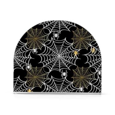 Imagem de Qilmy Spiderweb Suporte de guardanapo de acrílico de Halloween, suporte de lenços de mesa independente transparente, dispensador de papel de coquetel para cozinha, jantar, restaurante, bar, decoração