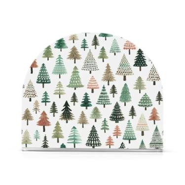 Imagem de JUZIHAI Suporte de guardanapo de árvore de Natal em aquarela para mesa dispensador de guardanapo de acrílico suporte de lenços independente para cozinha sala de jantar bar festa decoração de casa