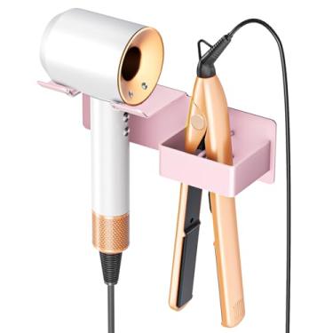 Imagem de Suporte de secador de cabelo montado na parede, suporte de alisador de cabelo, metal, secador de cabelo adesivo e suporte de alisador de cabelo, organizador de ferramentas de cabelo para banheiro e