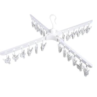 Imagem de Cabideiro Articulado com Braços Giratórios, 1,70m de Altura, Branco, Metal e Plástico, 3 Braços com Prendedores, Portátil