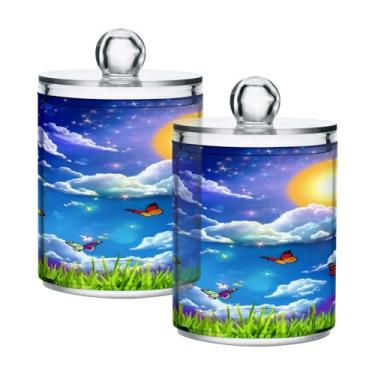 Imagem de Qilmy Beautiful Butterflies in The Sunshine Suporte Qtip pacote com 2, frascos de boticário de 400 ml, vasilha organizadora de banheiro para cotonetes, bolas de algodão, almofadas de maquiagem, fio