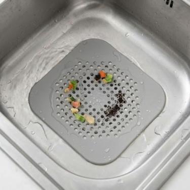 Imagem de Capa de drenagem para banheiro/chuveiro/banheira/cozinha, captador de cabelo com dreno quadrado TPR de 13 cm, plugue de silicone plano com ventosas (cinza)