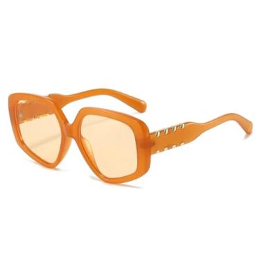 Imagem de HCHES Óculos de Sol Feminino Oval de Luxo em Tartaruga com Degradê e Armação Metálica - Proteção UV400 (Laranja Champagne)