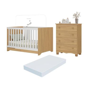 Imagem de Berço Americano 3 em 1 com Colchão Incluso e Cômoda 4 Gavetas Dengo Multimóveis MP4702