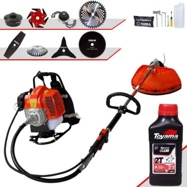 Imagem de Roçadeira Costal Robusta Terra GRC430 À Gasolina 2T 43cc 1,7HP Multifunções Completa Com Carretel de Nylon + 7 Lâminas de Corte + ÓLEO TOYAMA