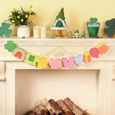 Imagem de Banner de Dia de São Patrício, decoração de placa de madeira, faixa de dia de São Patrício para manto, decoração de primavera para casa, decoração vintage do país das maravilhas para dentro do manto