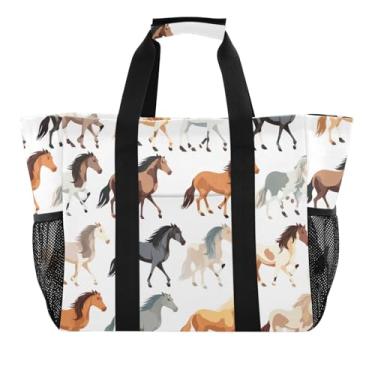 Imagem de ODAWA Bolsa de praia colorida à prova d'água à prova de areia, bolsa de mercearia durável para esportes e natação, Cavalo colorido, One Size