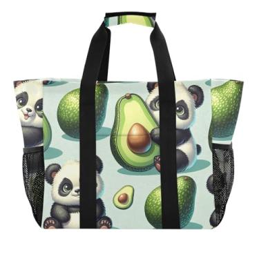 Imagem de ODAWA Lindas bolsas de praia duráveis de panda e abacate para compras de supermercado para viagens e academia, Panda fofo e abacate, One Size