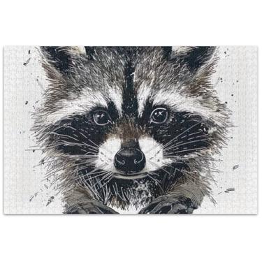 Imagem de Quebra-cabeça adulto fofo guaxinim preto branco 500 peças presentes tecnológicos de jogos duros arte brinquedo pintura