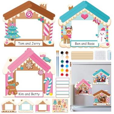 Imagem de WATINC Kit de artesanato magnético para porta-retratos - 114 peças de adesivos de pintura de madeira presentes para lembrancinha de festa de atividade (pão de gengibre)