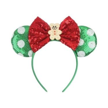 Imagem de Tiara De Natal Da Disney Para Meninas Com Orelhas De Rato, Laço De Lan