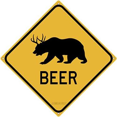 Imagem de Placa de metal em lata, urso de cruzamento de cerveja, com chifres de veado, placa de estrada para casa, escritório, bar, decoração de parede interna, placa quadrada, 30 x 30 cm